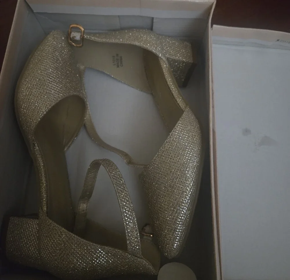 Laurmosa Used Girl's Sparkle Pointed Toe Ankle Strap Flats - Gold